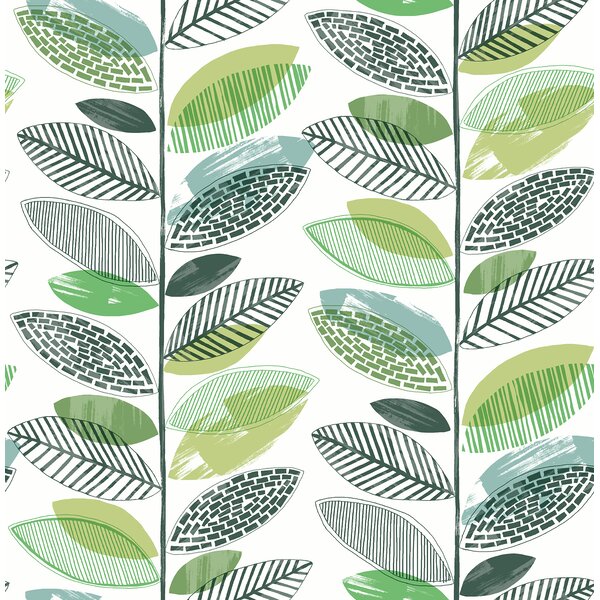 Ebern Designs Nyssa Green Leaves Wallpaper Reviews Wayfair