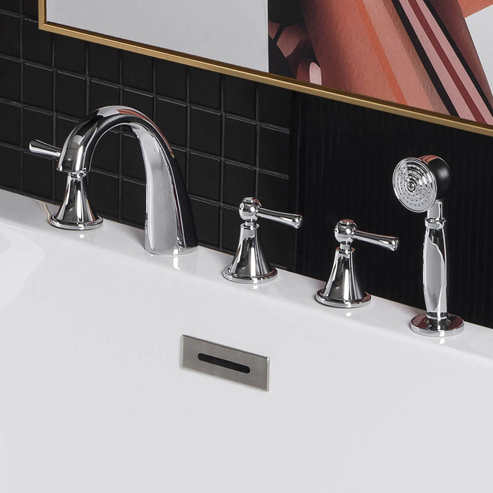 Woodbridge Triple Handle Deck Mounted Roman Tub Faucet With Diverter And Handshower Wayfair