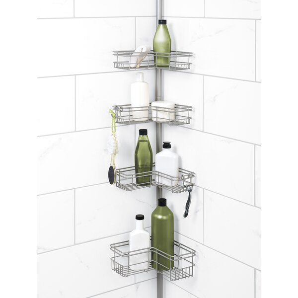 MyGift Modern Copper-Plated Metal Hanging Over The Showerhead Shower Storage Caddy Holder Bathroom Organizer Rack with Suction Cups 
