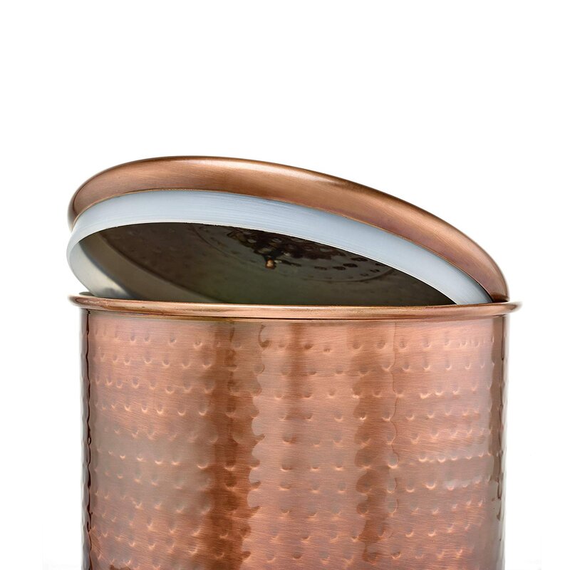 Pasta Jar and Utensil Pot Set Copper Coloured Stainless Steel Hammered Effect Finish