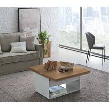 Juyouli Coffee Table with Sliding Top Storage Area /& Shelf Chipboard Functional Living Room Table-85X47X42CM White+Oak