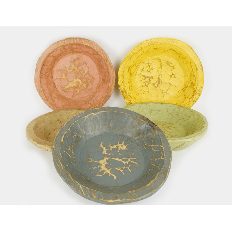 Painted Round Rustic Wooden Dough Decorative Bowl Reviews Joss Main