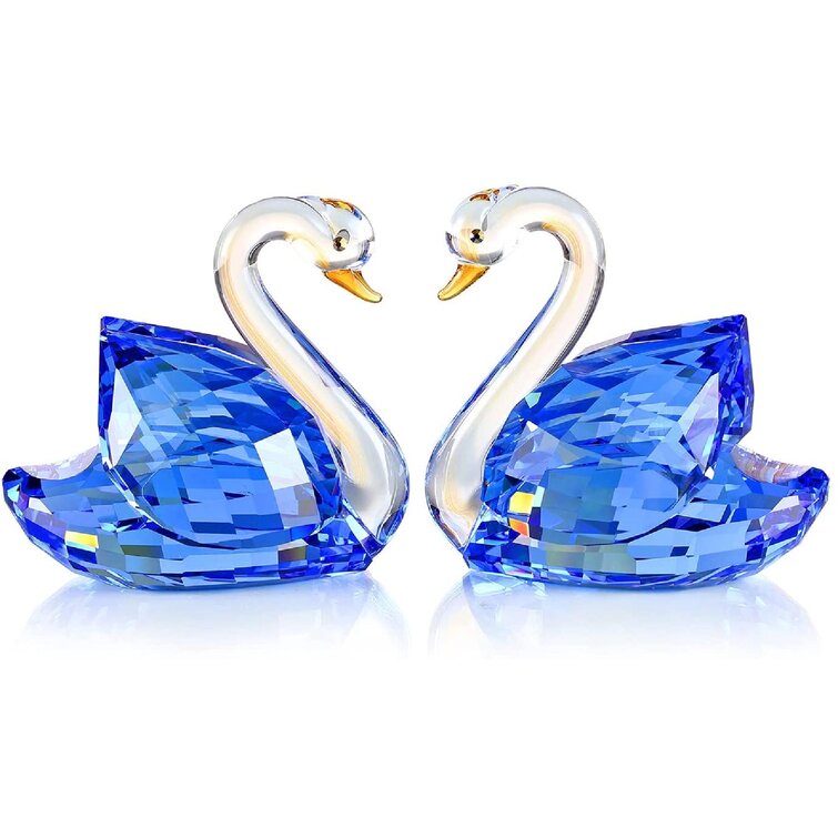 Gold Crystal Swan A Pair Sparkle Figurine Collection Paperweight Table Centerpiece Ornament 