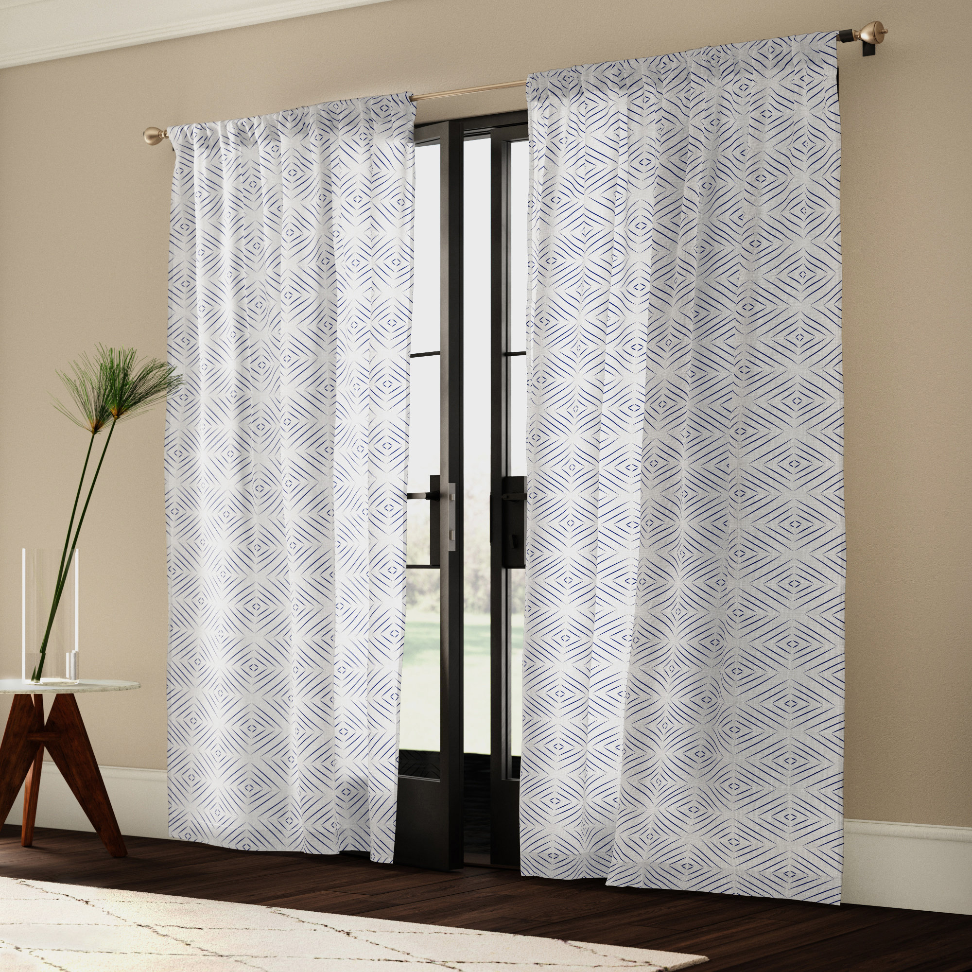 Mercury Row Clayborn Faux Linen Reverse Diamante Geometric Semi