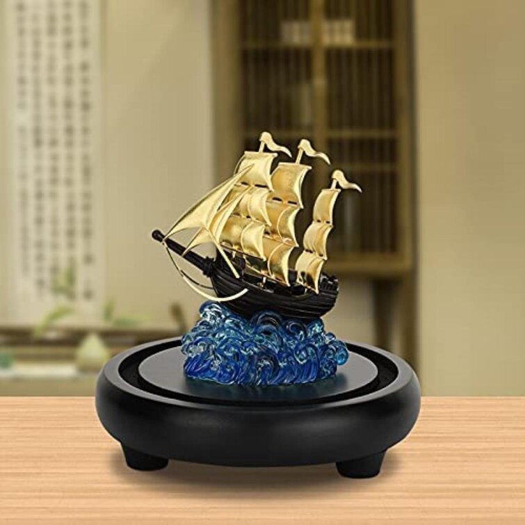 Traditional Feng Shui Decor Fortune Prosperity Gold Wealth Sailing Ship Sailboat 
