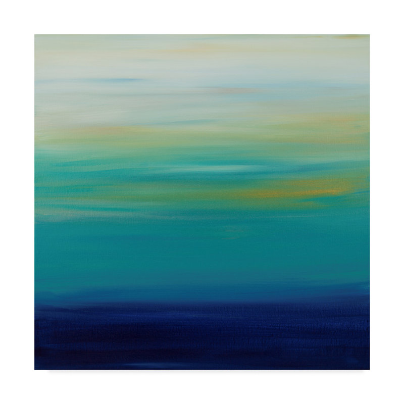 Trademark Art Sunset Stripes White Blue Acrylic Painting Print