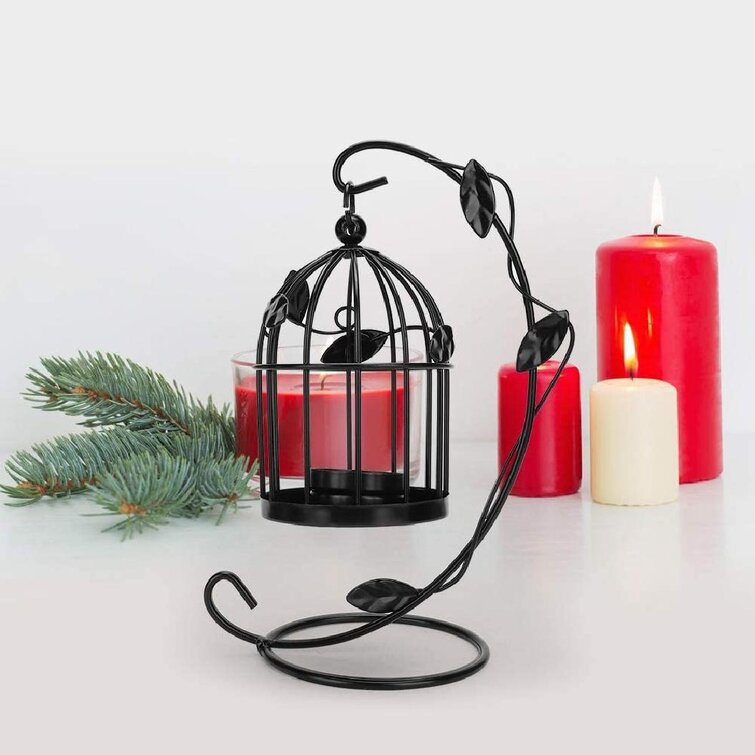 Retro Bird Cage Hollow Candle Holder Tea light Candlestick Hanging Lantern Decor 