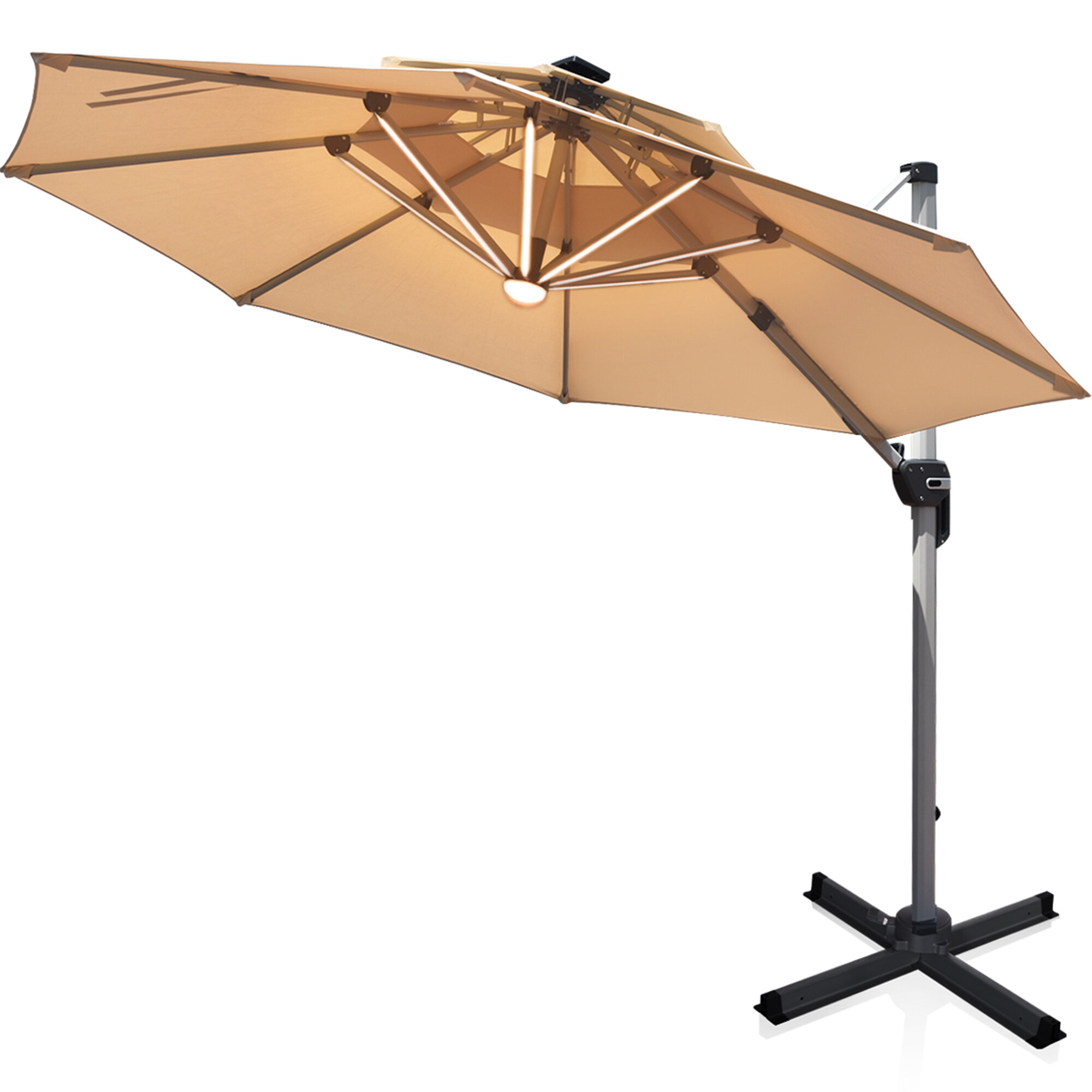 Freeport Park 12ft Outdoor Solar Lighted Cantilever Umbrella W Usb Cable Turquoise Wayfair Ca