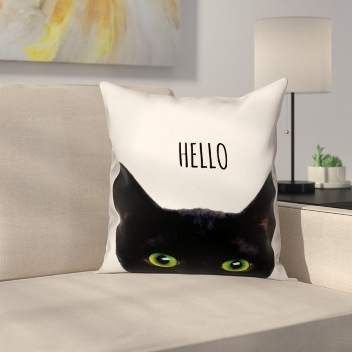 East Urban Home Hello Black Cat Throw Pillow In Throw Pillow