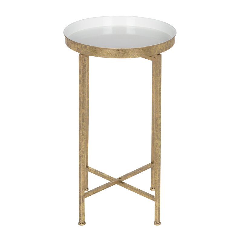 White and Gold Round Metal End Table