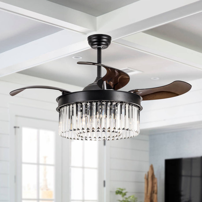 Williston Forge Schulze Crystal Retractable 4 Blade Ceiling Fan