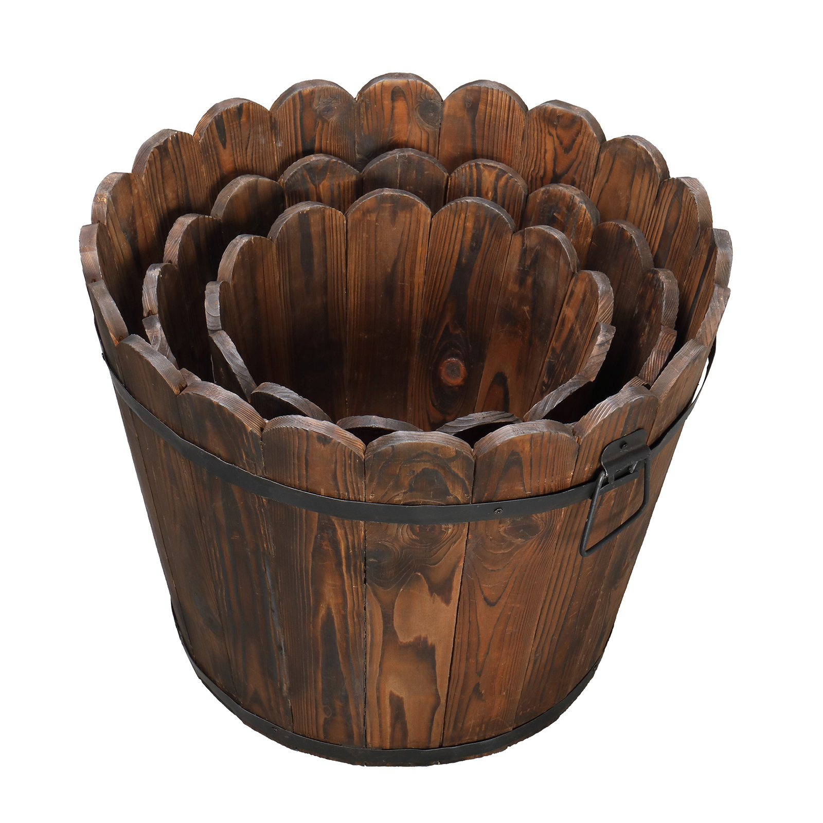 Millwood Pines Abhinandan 3 Piece Wood Barrel Planter Set Wayfair