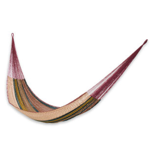 Go to store & view more images Double Person Portable Burgundy Trimmed Hand-Woven Mayan Artists of the Yucatan Nylon with Hanging Accessories Included Indoor And Outdoor Hammock by Novica