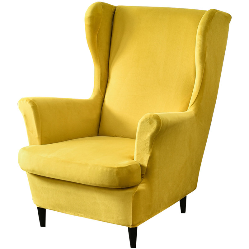 2-Pieces Stretch Wing Chair Covers Soft Velvet Stretch Slipcovers Upholstery Color: Yellow