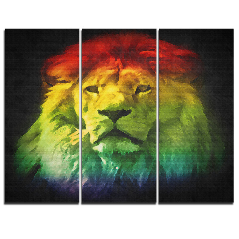Designart Colorful Lion Head 3 Piece Graphic Art On Wrapped
