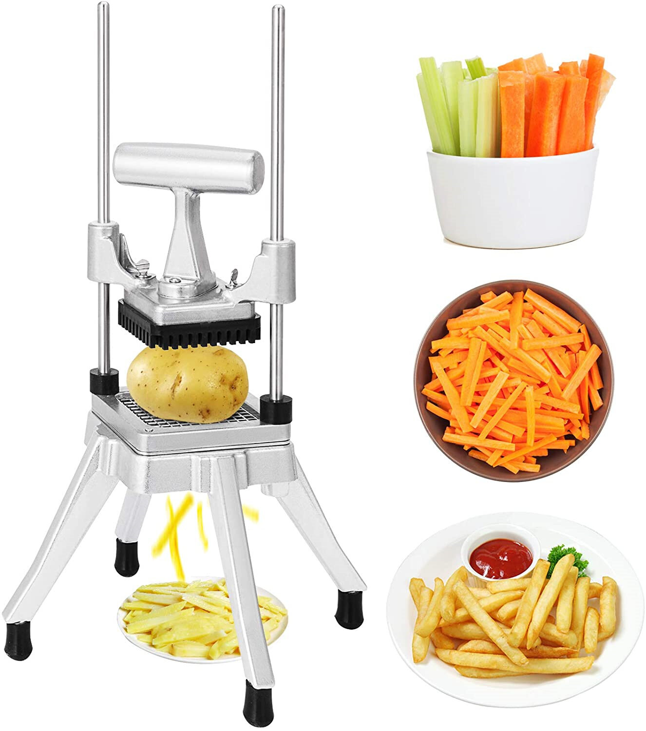 With Container French Fry Cutter Perfect for Air Fryer Dishwasher Safe Easy to Clean Super Sharp Blades Onion Chopper Vegetable Slicer Apple Cutter