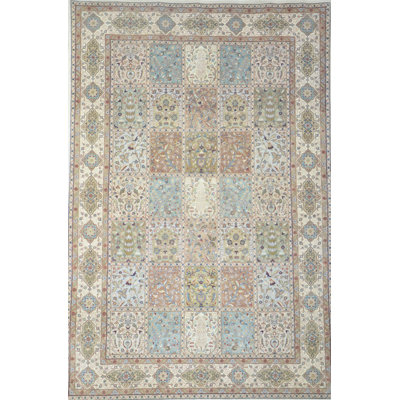 Smiley Hand-Knotted Beige/Blue Area Rug Astoria Grand Rug Size: Rectangle 8'3