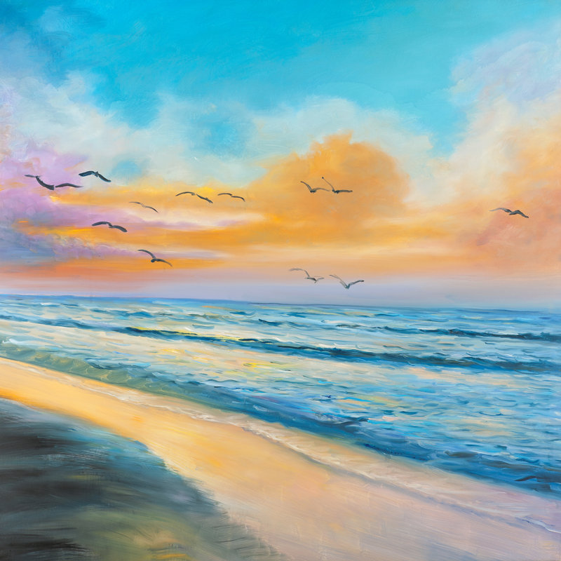 Highland Dunes Tropical Sunset Oil Painting Print On Wrapped