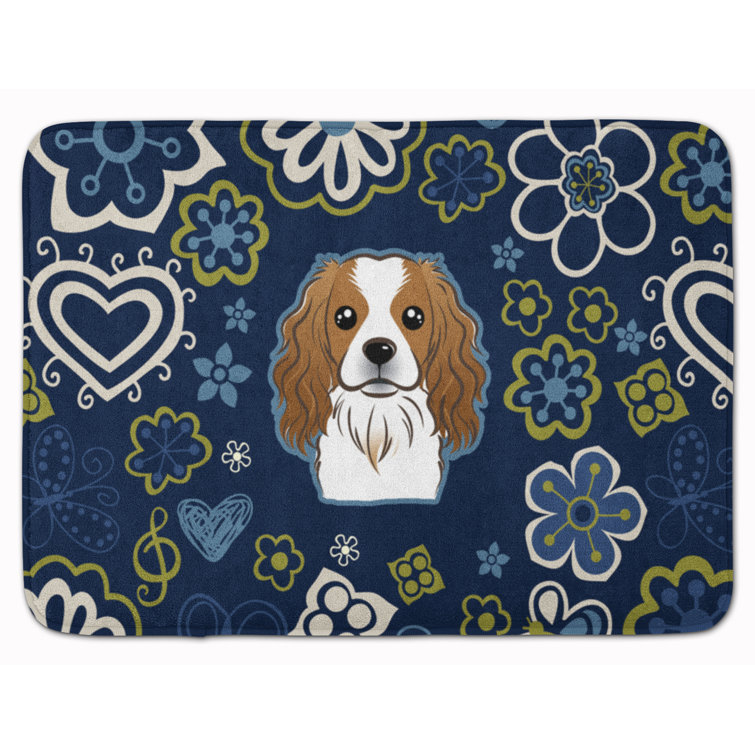 Cavalier Spaniel Rectangle Microfiber Non-Slip Floral Bath Rug