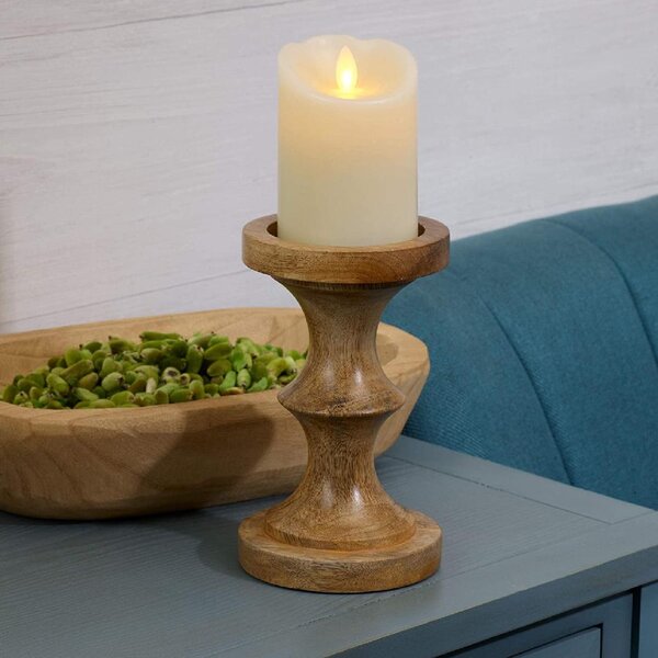 Handmade Wood Eco-friendly Traditional Medium Polish Set Of Two Pillar Candle Holder For Indoor Use