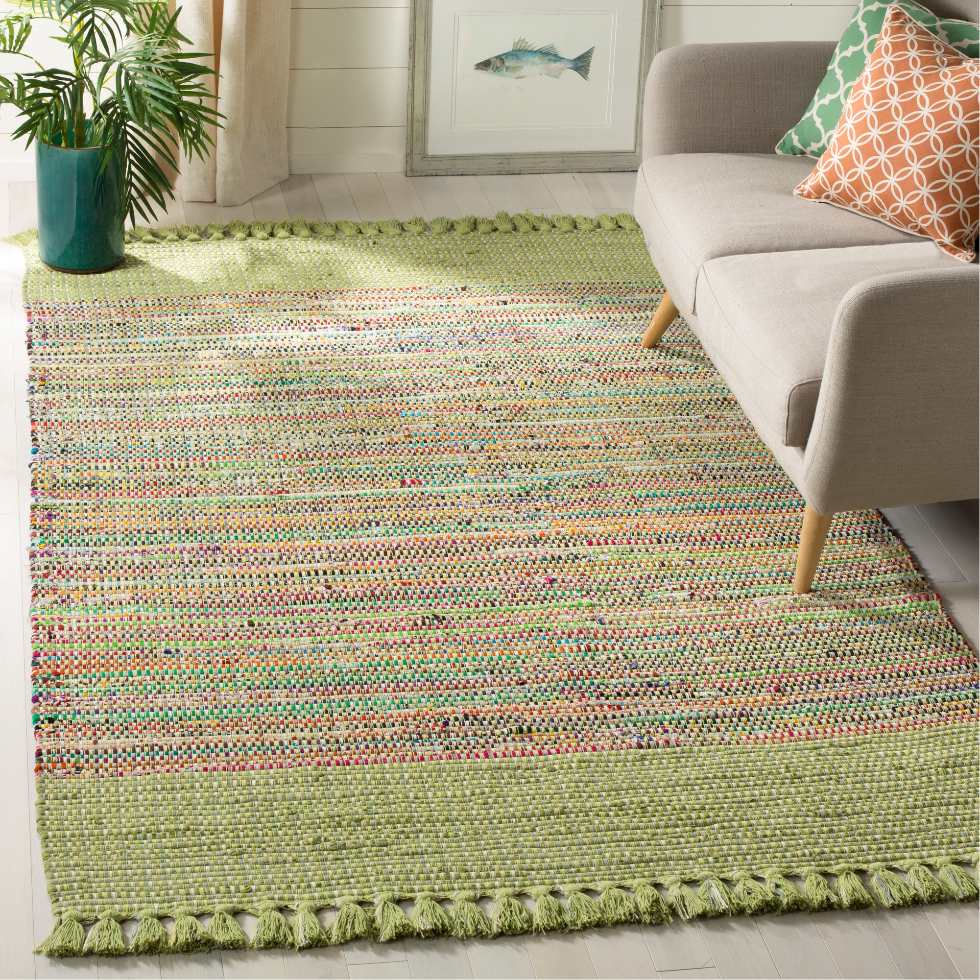 Mack Milo Apolaya Abstract Hand Knotted Cotton Green Gray Blue Area Rug Reviews Wayfair