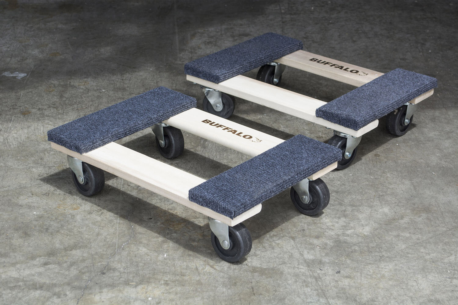1,000 Pound Capacity Furniture Dolly Wood Base Carpeted Pads 3-inch Wheels 