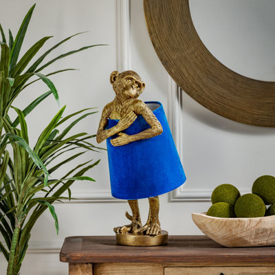 Chester 21" Resin Gold Monkey Table Lamp with Velvet Shade, Gold