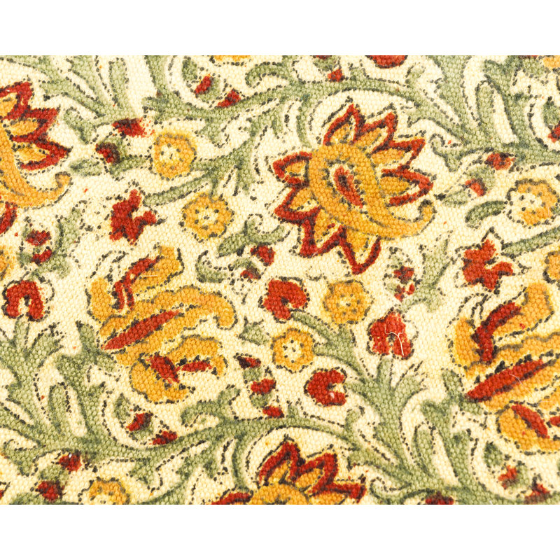 Hand Block Print Veggie Dye Cotton Rug Mat Dianthus Wheat 2/' x 3/'