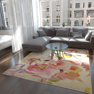Raphael Machine Woven Synthetic Ivory/Burgundy Area Rug