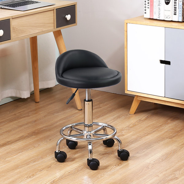 Round Shape Adjustable Salon Stool with Back and Line,Leather Round Rolling Stool with Back Rest Height Adjustable Swivel Drafting Work,SPA Task Chair with Wheels Black 