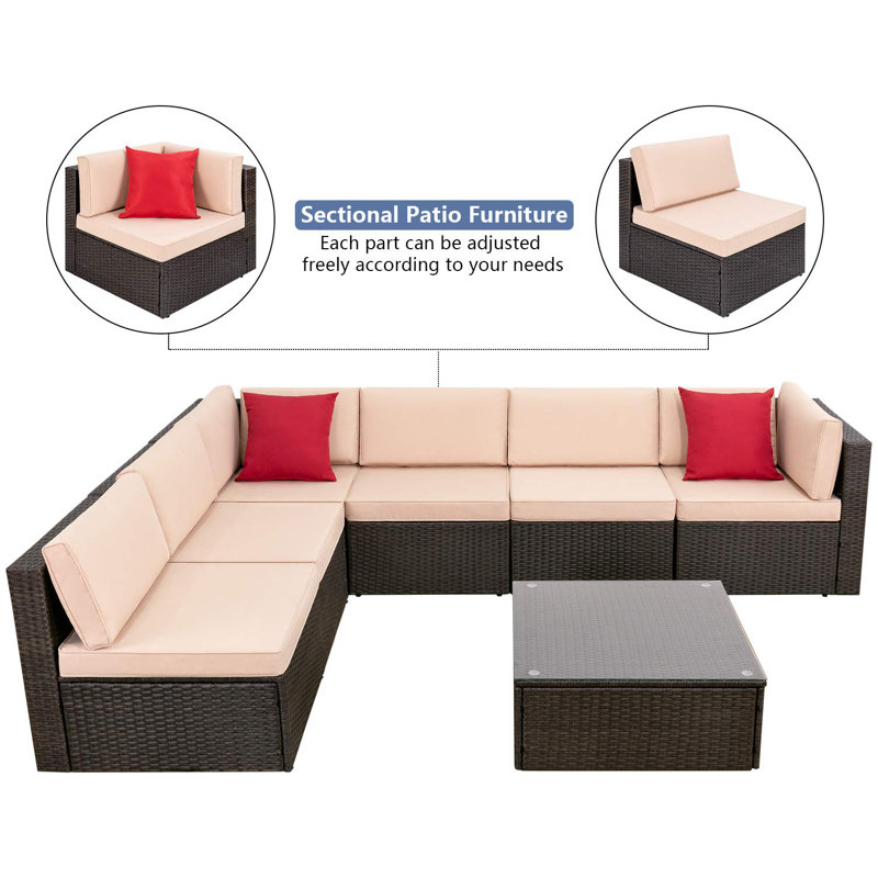 Brayden Studio Bump Outdoor 7 Piece Sectional Seating Group With