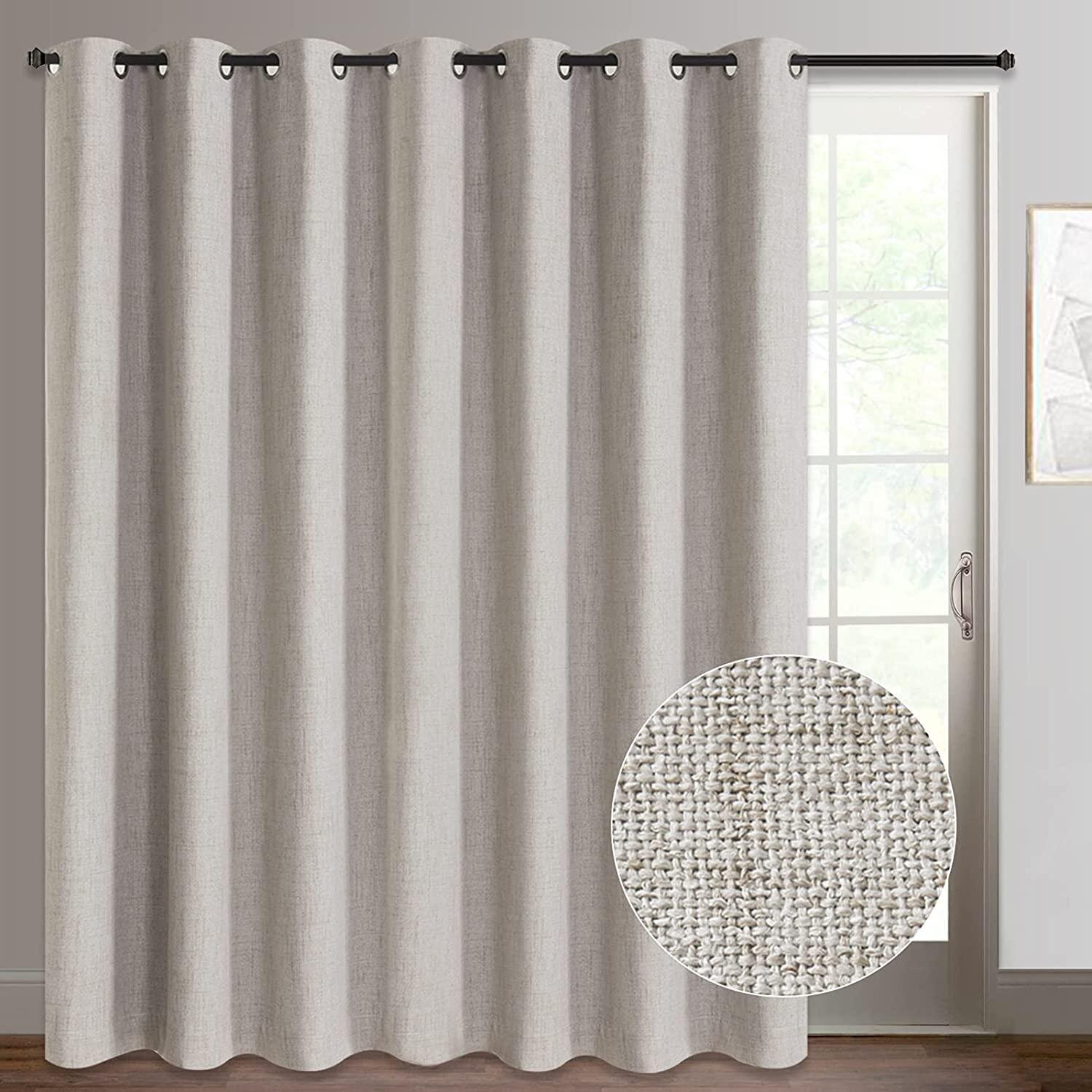 Primitive Textured Linen 100% Blackout Curtains for Bedroom/Living Room Energy Saving Window Treatment Curtain Drapes 2 Panels, 52 x 84 in, Natural Burlap Fabric with White Thermal Insulated Liner