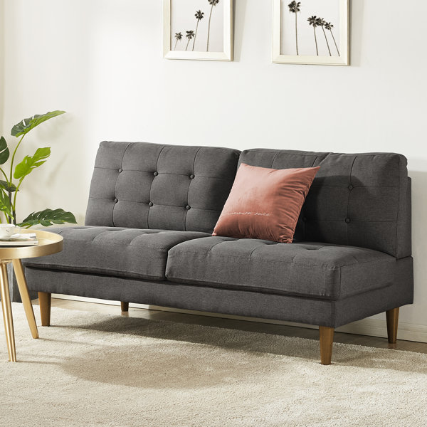 Mellow Jules Modern Armless Tufted Linen Fabric Loveseat ...
