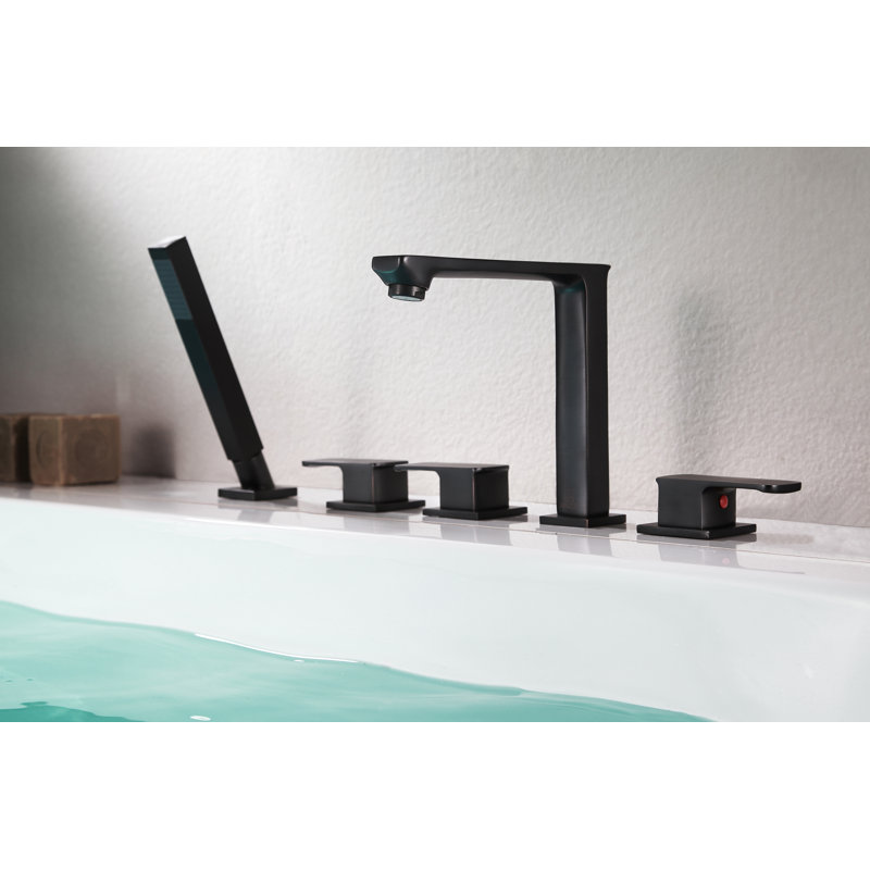 Anzzi Shore Triple Handle Deck Mounted Roman Tub Faucet With Diverter And Handshower Wayfair