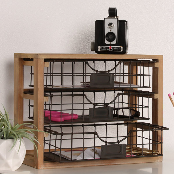 Union Rustic Heberling Rustic Wood And Metal Desktop Drawer Organizer Reviews