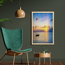 Stupell Industries Sun Rising Over Ocean Waves Abstract Dotted Lines Designed by Jen Bucheli Canvas Wall Art Blue 24 x 30 