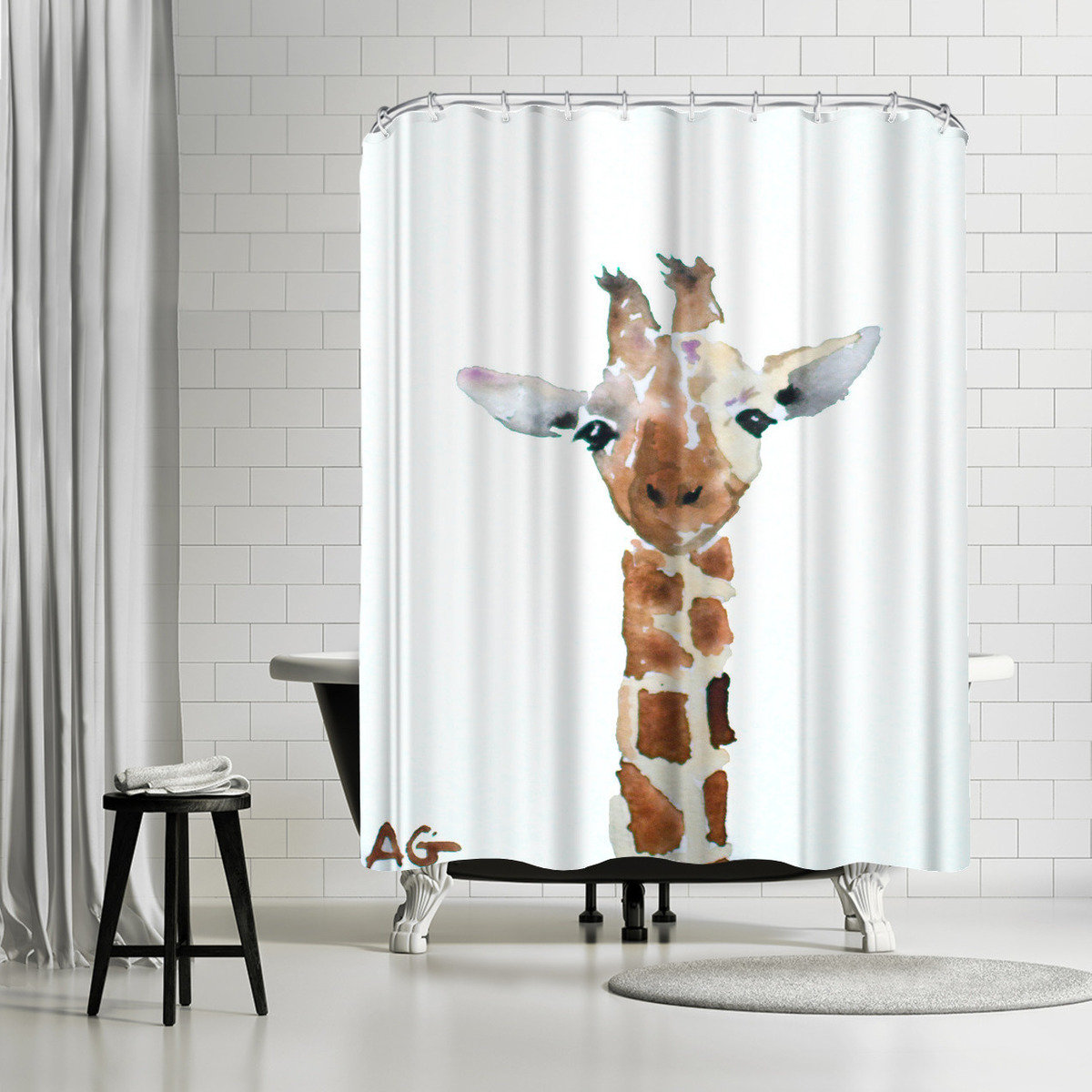 East Urban Home Allison Gray Giraffe Single Shower Curtain Wayfair