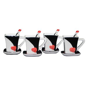 4 Piece Cup, Saucer and Spoon Set (Set of 4)