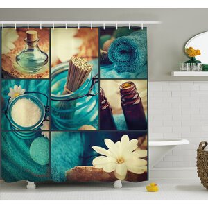 Spa Themed Daisies Scents Towels and Incense Artwork Collage Shower Curtain Set