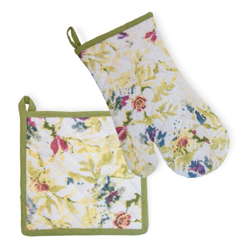 Boston International Packed Flowers Oven Mitt & Pot Holder ...