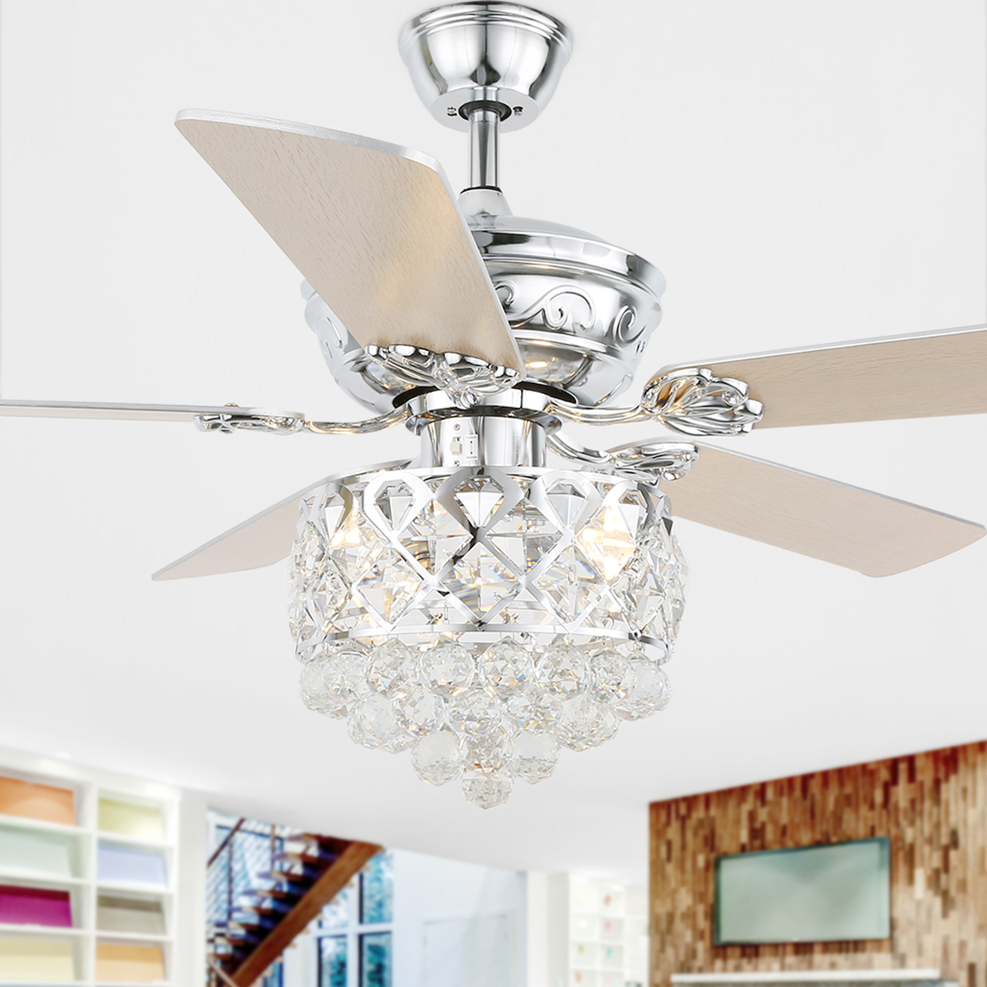 Willa Arlo Interiors 52 In. Indoor LED Chrome Reversible Crystal