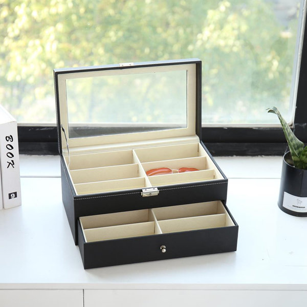 Key Locking Wood Glass Top 36 Pair Cufflinks Display Case Box  Choose Pad Color 