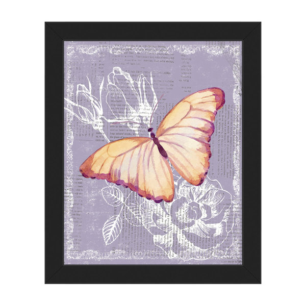 Click Wall Art Yellow Butterfly On Purple Framed Graphic Art On Canvas Wayfair