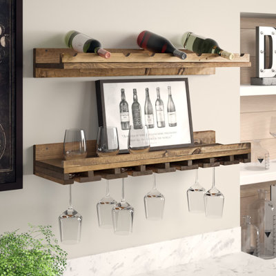 Blende Solid Wood Wall Mounted Wine Bottle & Glass Rack