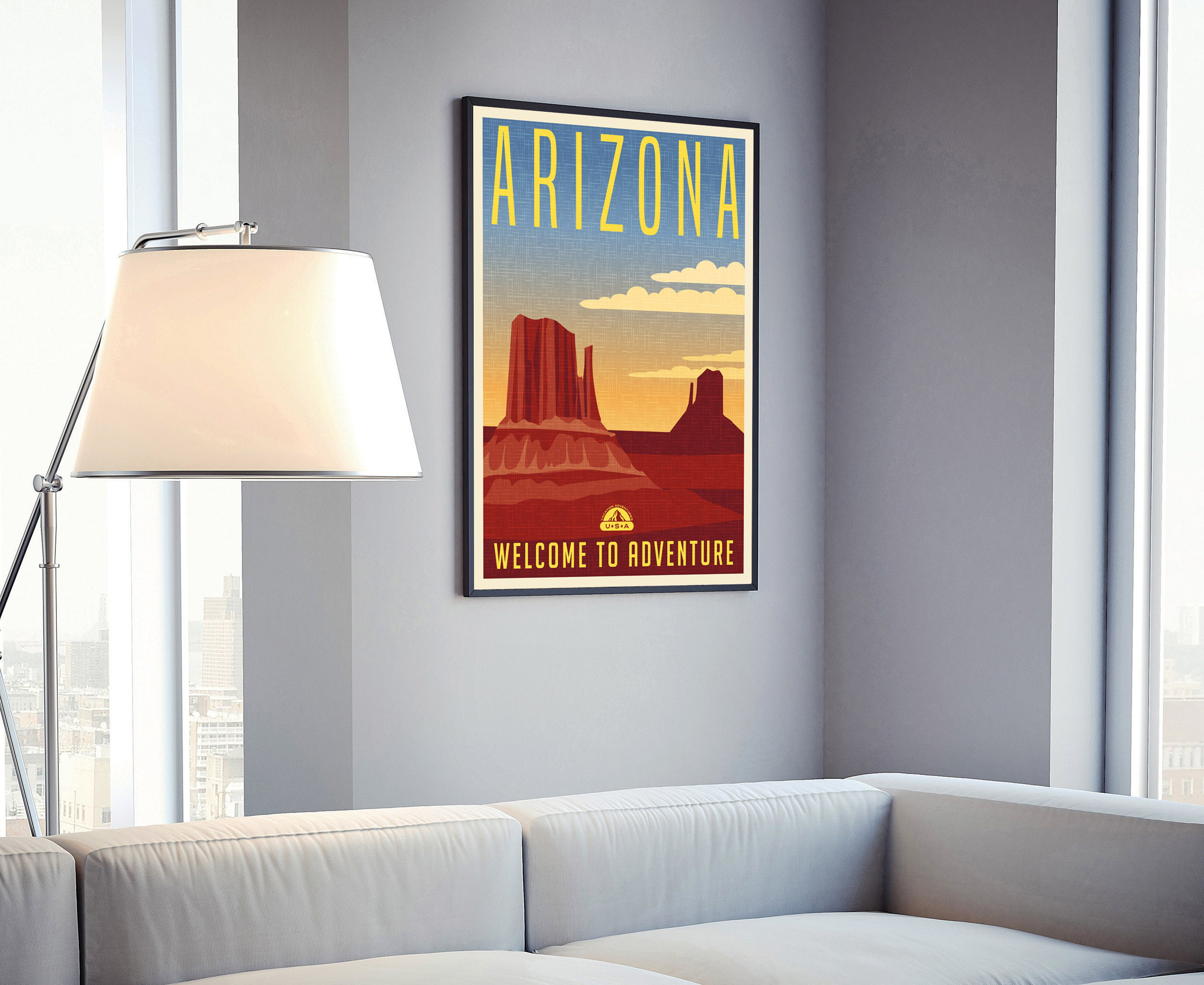 Trinx Arizona Retro Style State Travel Poster, Vintage Unframed Print ...