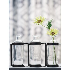 Hinged Metal Holder Glass Table Vase (Set of 10)
