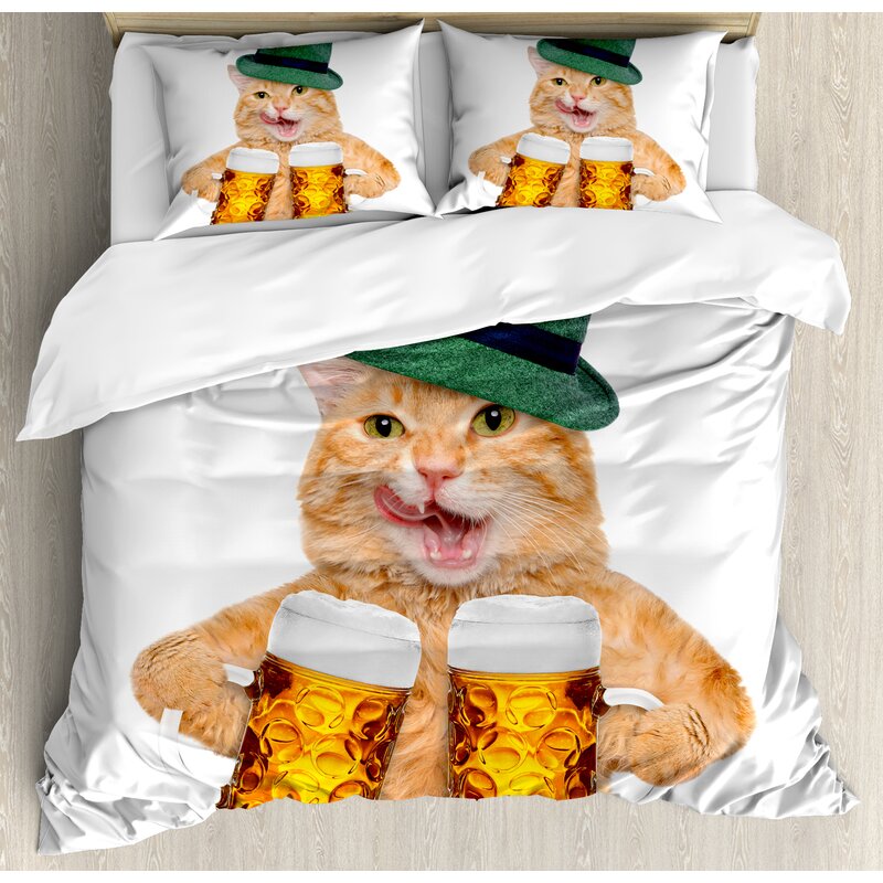 East Urban Home Cat Cool With Hat And Beer Mugs Bavarian German