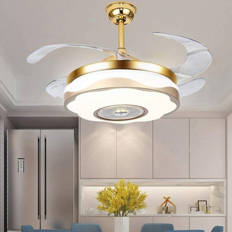 42 Chandelier Ceiling Fan Light Modern Invisible Blade LED With Remote Control 