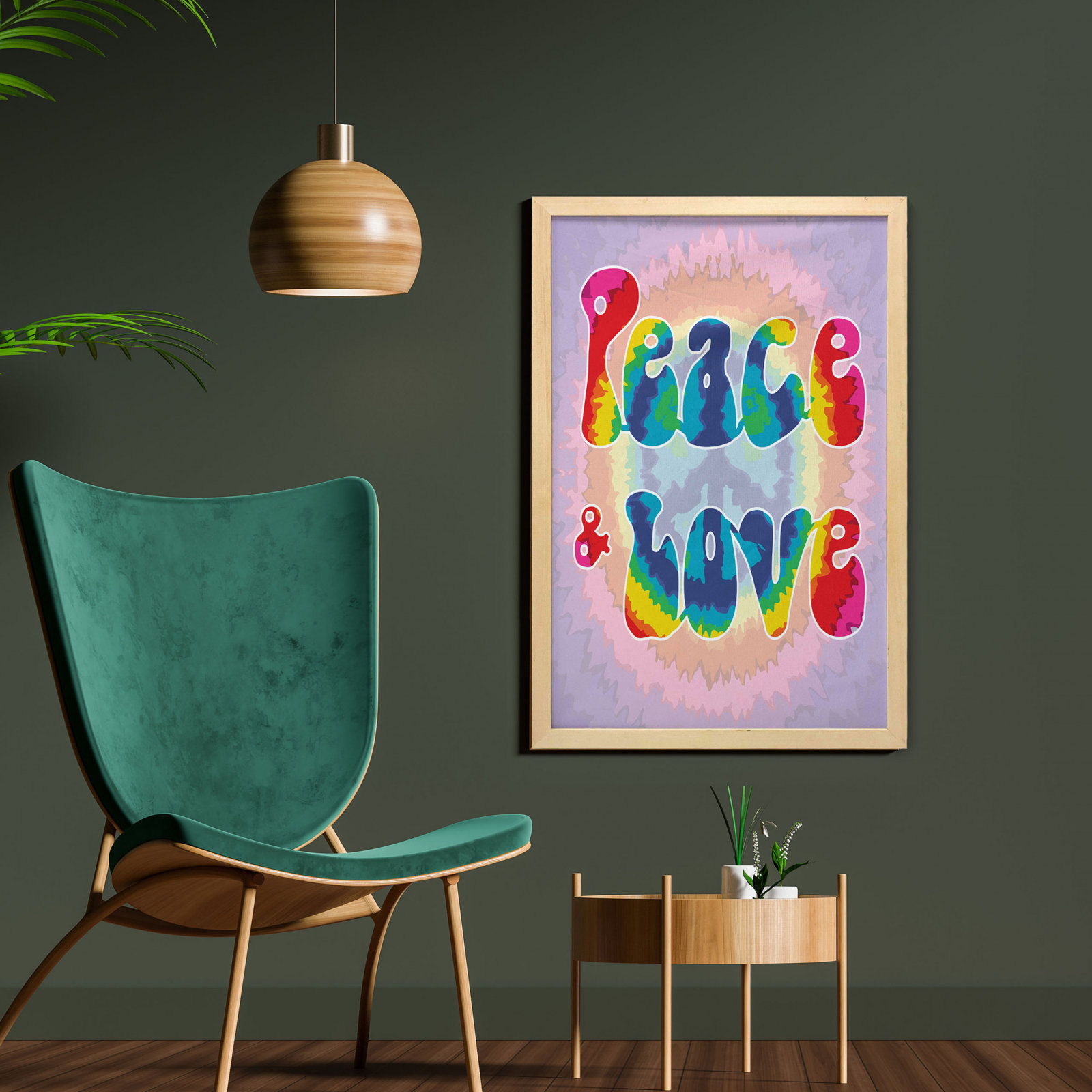 Peace And Love In Tie Dye Effect Pattern Energetic Fun Hippie -