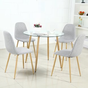 Glass Round Dining Table Set Cross Tube Legs and 2/4 Faux Leather Chairs Kitchen